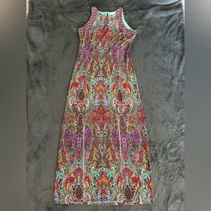 Colorful paisley print maxi dress with double leg slits